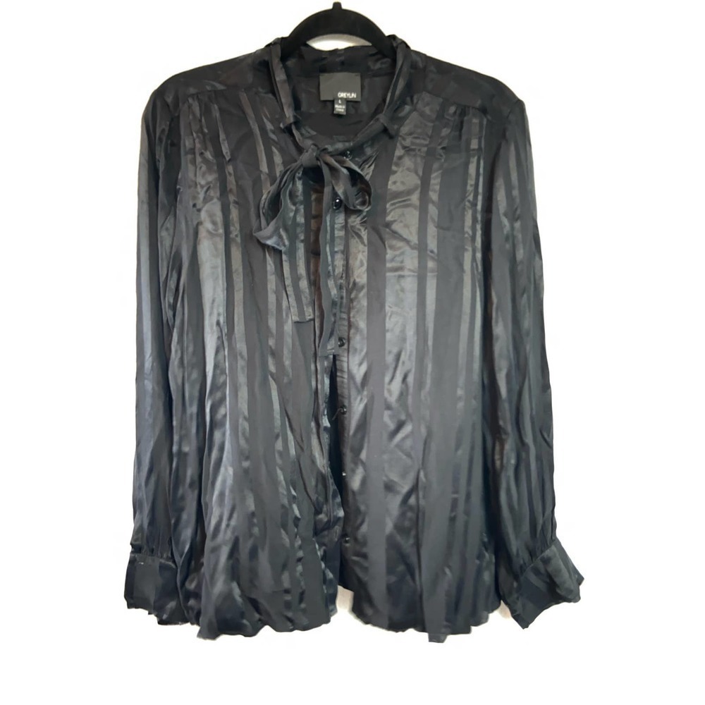 Greylin Womens button Down Chasing Shadows Black stripe size L